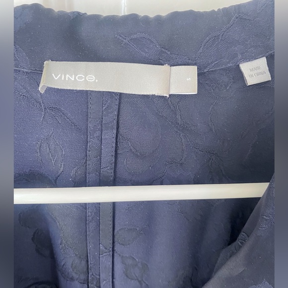 Vince Navy Satin Jacquard High Low Pullover Blouse - Picture 5 of 7